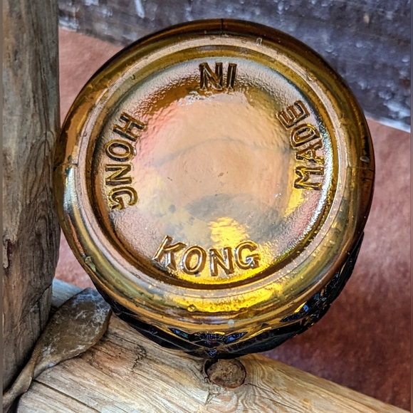 Vintage Amber Hand Painted Diamond Pattern Oil Lamp Base - Picture 6 of 6